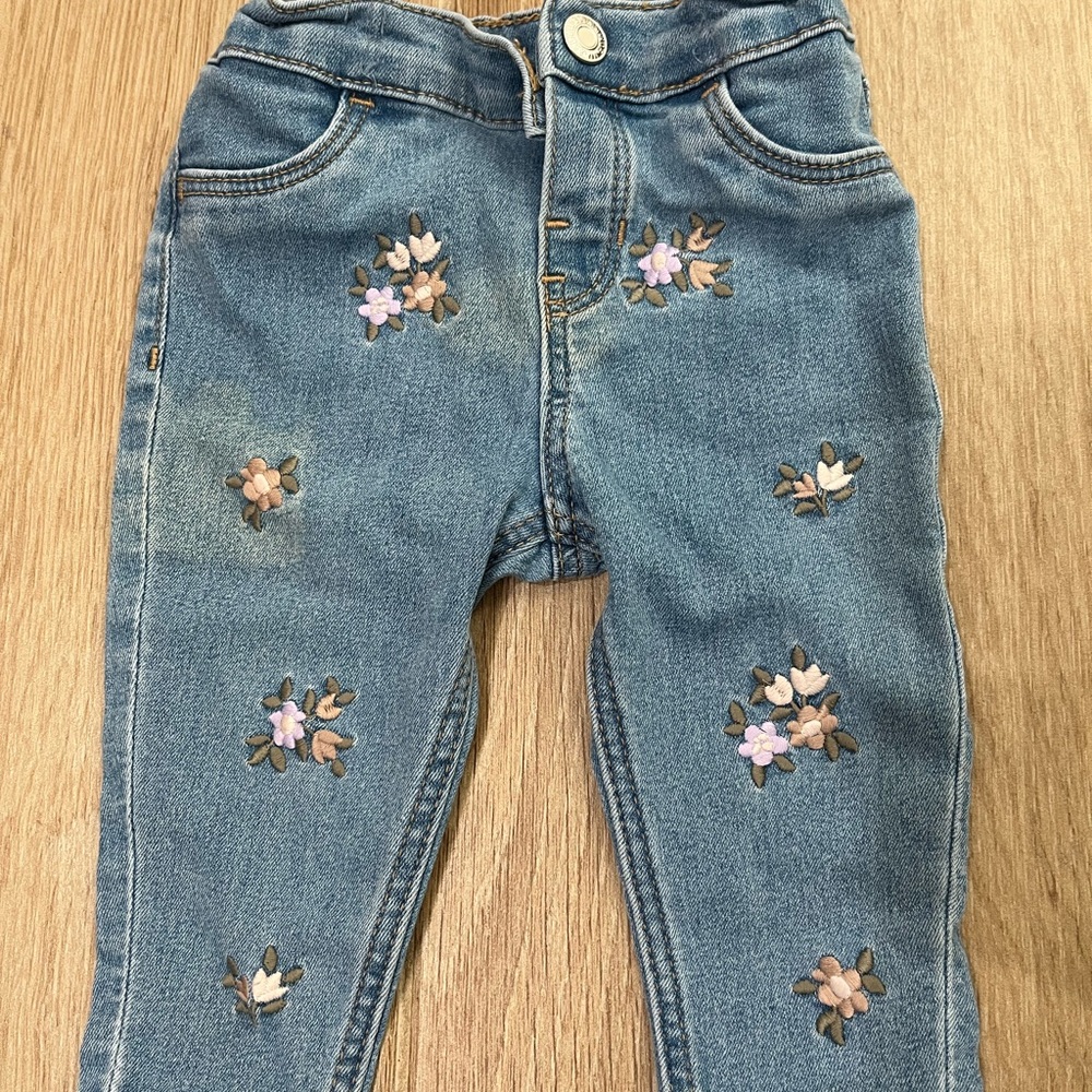 H&M Blue Jeans with Floral Embroidery Toddler Girl size 6months